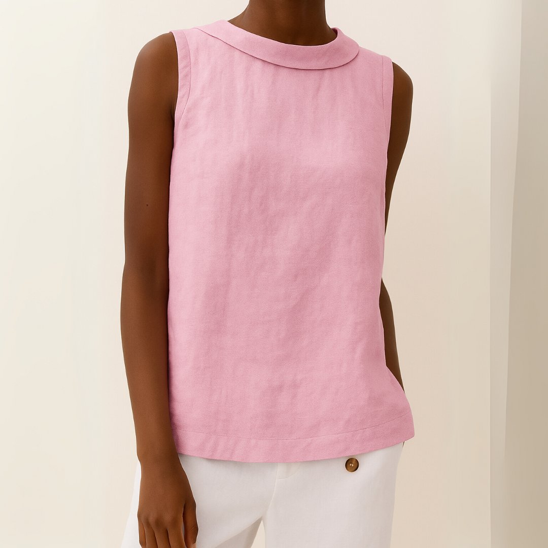 Linen Roll Neck Sleeveless Blouse for Women | Freya