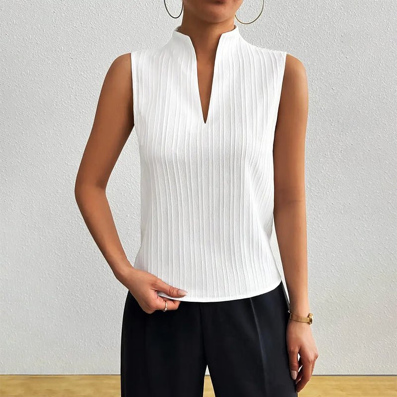 Cotton Blend Women's Striped Sleeveless V-Neck Blouse