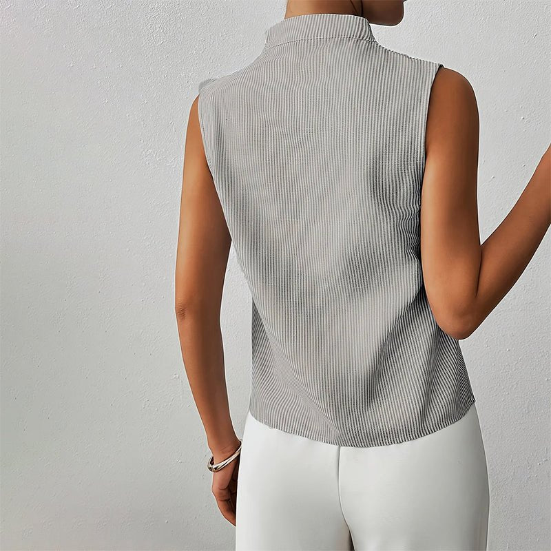 Cotton Blend Women's Striped Sleeveless V-Neck Blouse