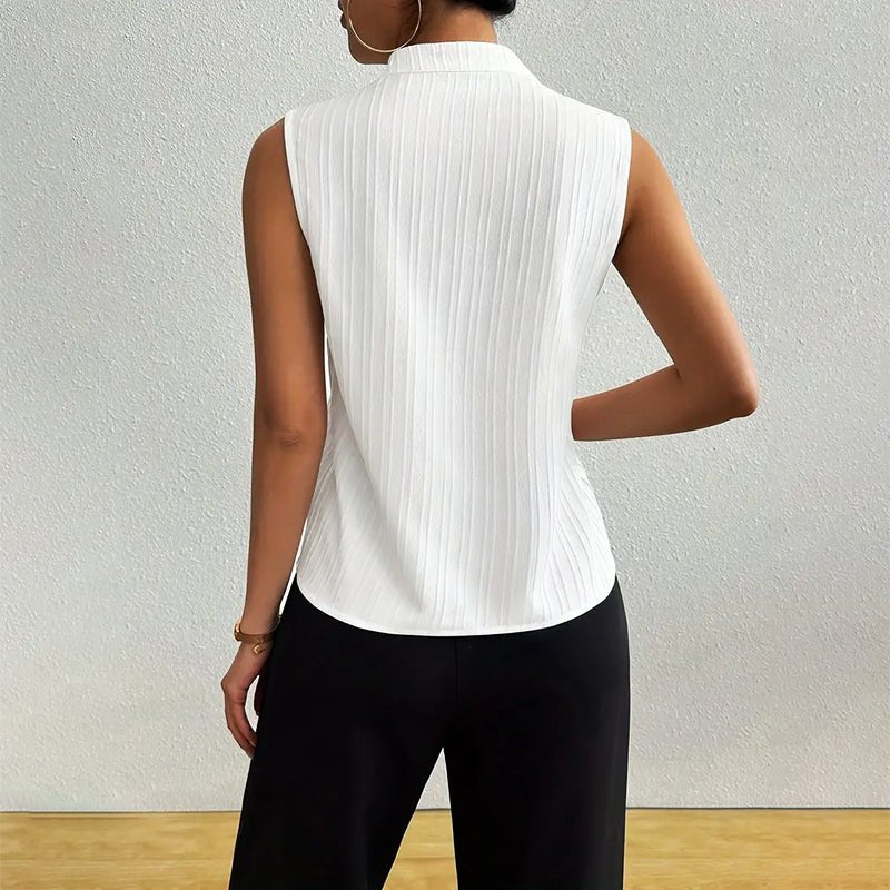 Cotton Blend Women's Striped Sleeveless V-Neck Blouse