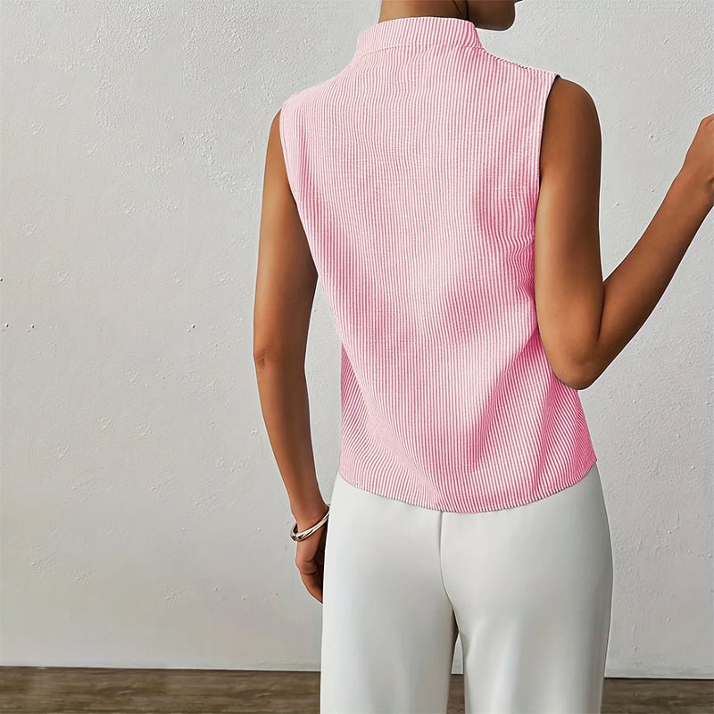 Cotton Blend Women's Striped Sleeveless V-Neck Blouse
