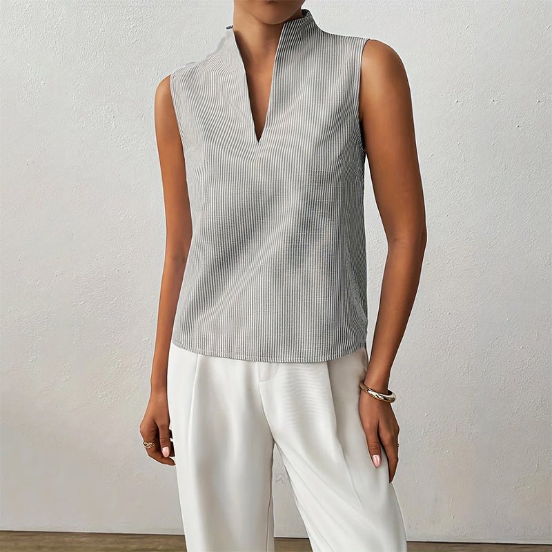 Cotton Blend Women's Striped Sleeveless V-Neck Blouse