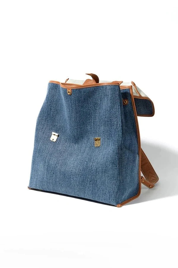 Denim Leather Laptop Backpack – Vintage Adventure Pack