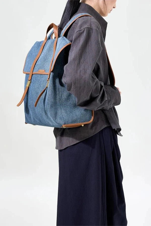 Denim Leather Laptop Backpack – Vintage Adventure Pack