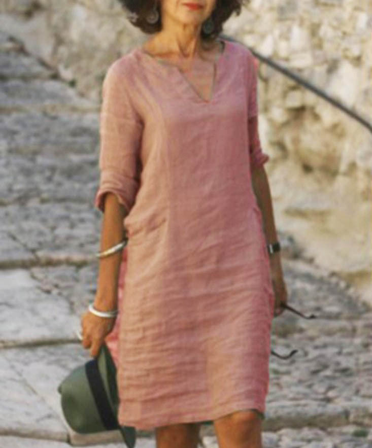 Linen V-Neck Dress Women – Relaxed Fit Summer Dress
