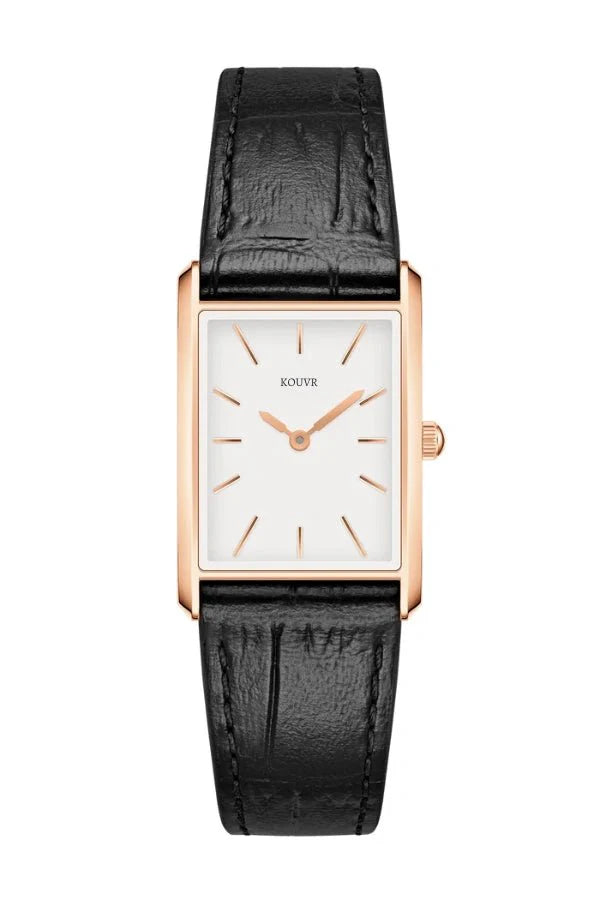 Rose Gold Leather Strap Watch – Geometric Bound Design