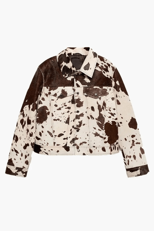 Faux Fur Cow Print Jacket – Straight Cut Statement Piece
