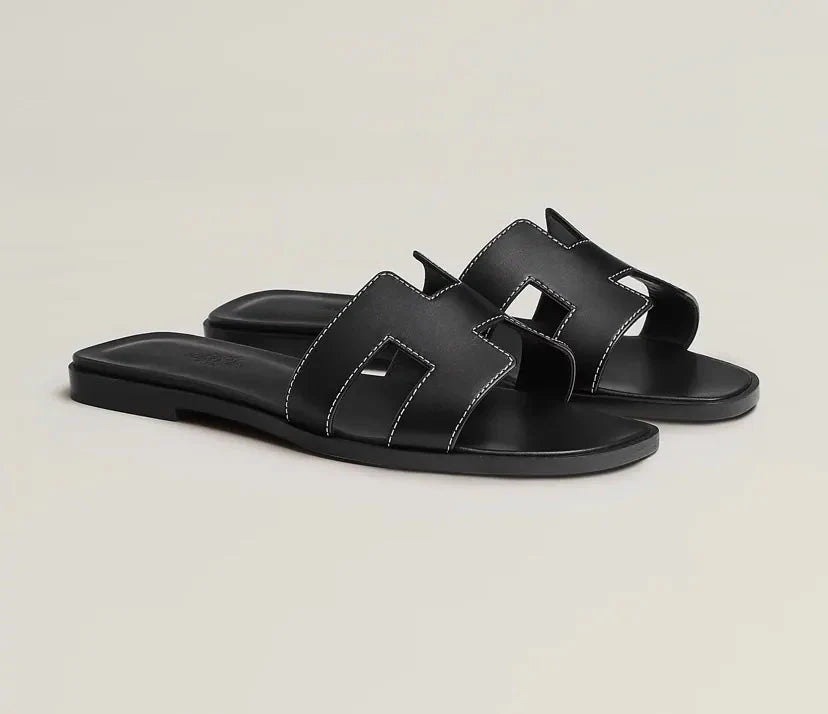 Leather Women's Slippers – Minimalist Design with H-Strap Detail