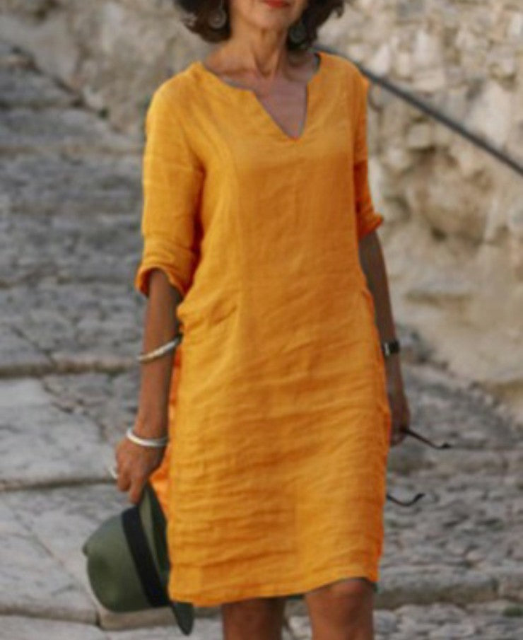 Linen V-Neck Dress Women – Relaxed Fit Summer Dress