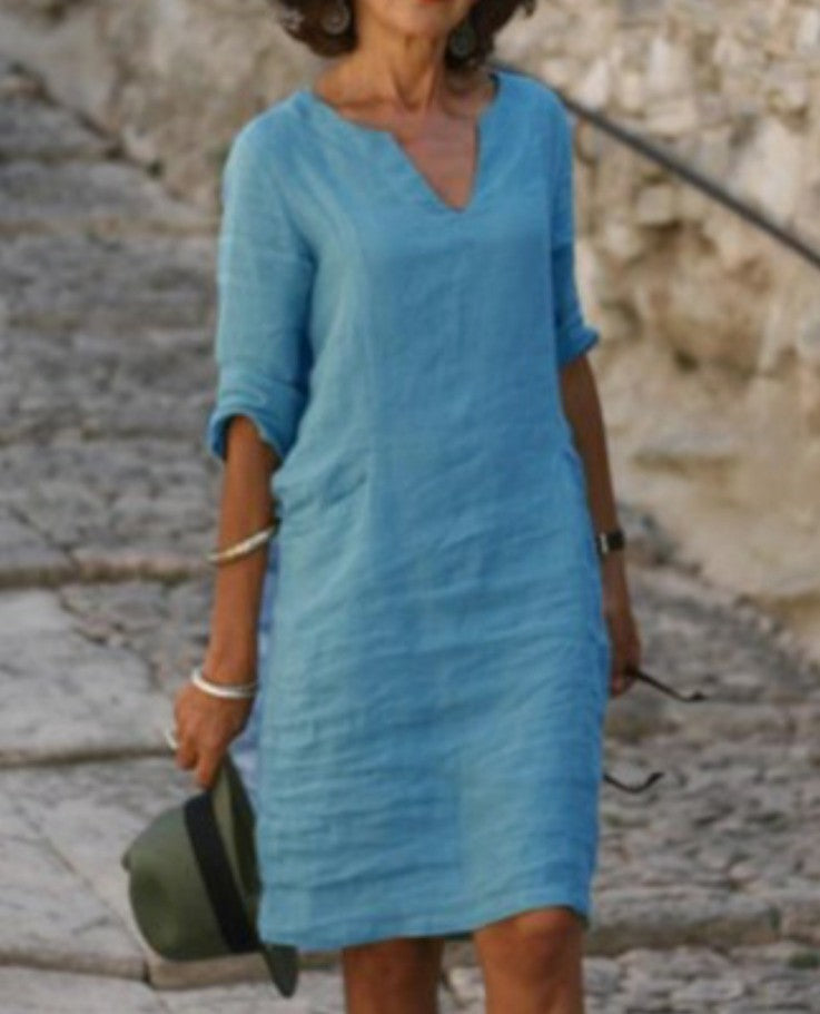 Linen V-Neck Dress Women – Relaxed Fit Summer Dress