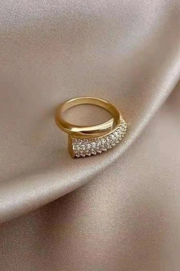 Gold Adjustable Ring with Micro-Paved Zircon Stones