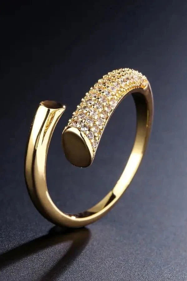 Gold Adjustable Ring with Micro-Paved Zircon Stones