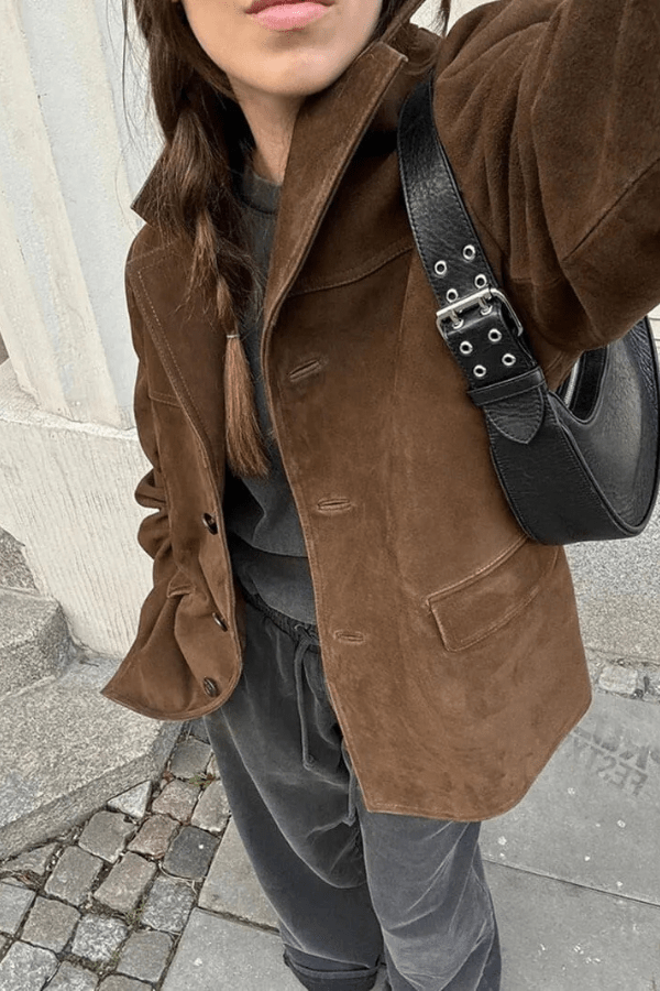 Suede Cropped Biker Jacket – Women's Modern Casual