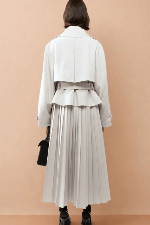 Women's Beige Oversized Trench Coat with Pleated Back