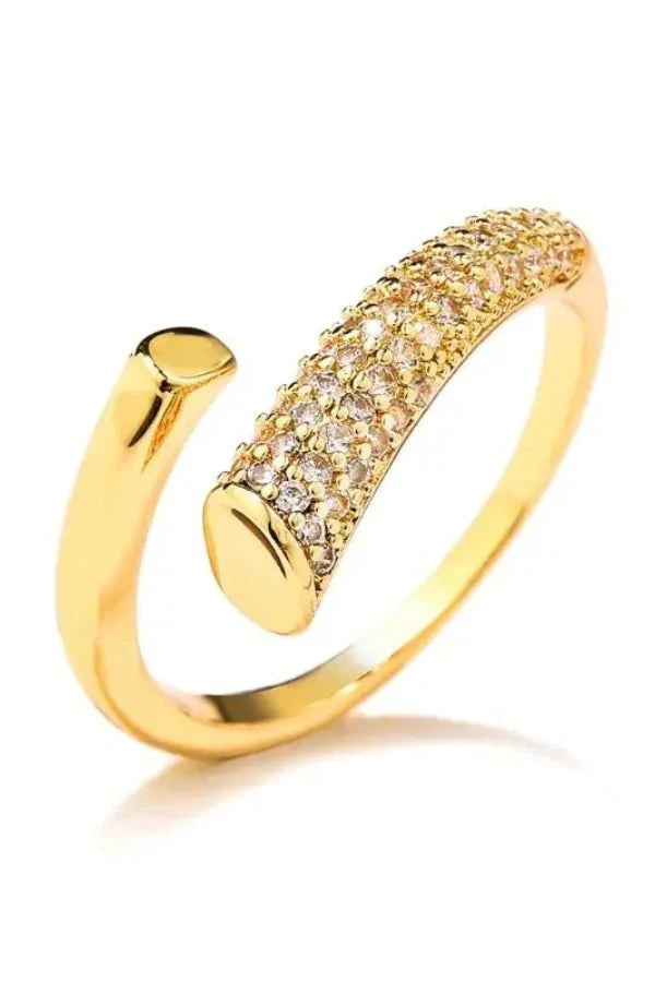 Gold Adjustable Ring with Micro-Paved Zircon Stones
