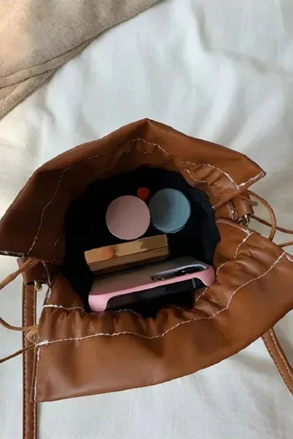 Leather Bucket Bag for Women – Cylindrical Crossbody Handbag
