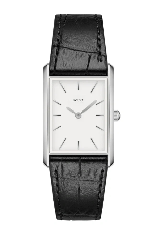 Rose Gold Leather Strap Watch – Geometric Bound Design