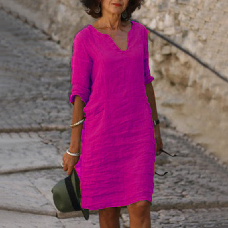 Linen V-Neck Dress Women – Relaxed Fit Summer Dress
