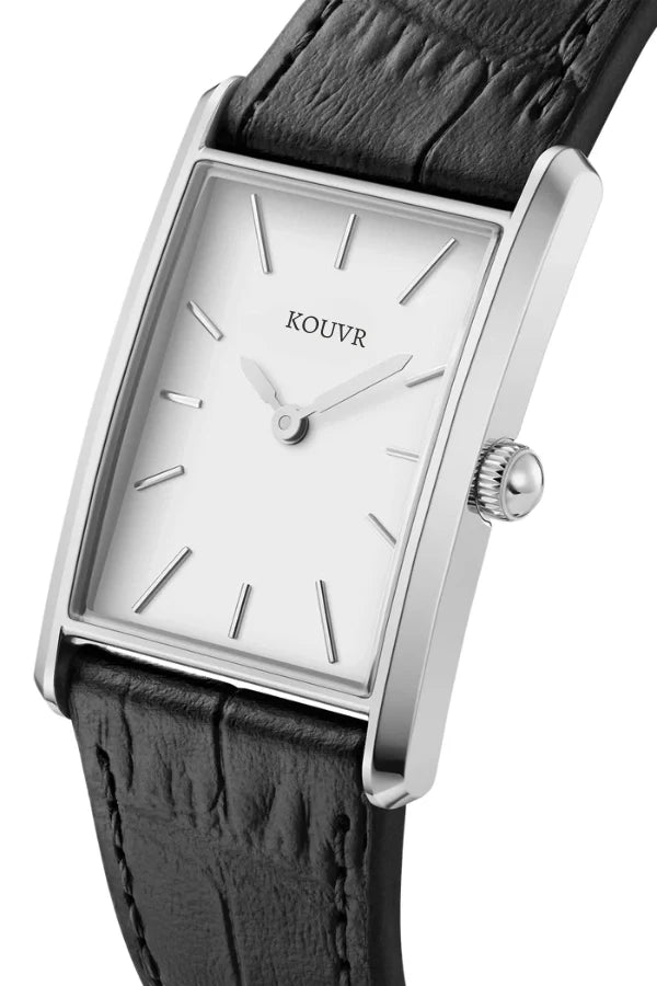 Rose Gold Leather Strap Watch – Geometric Bound Design