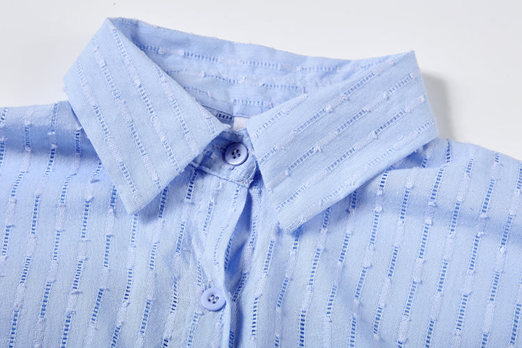 Broderie Stripe Linen Set – Women's Oversized Shirt & Shorts
