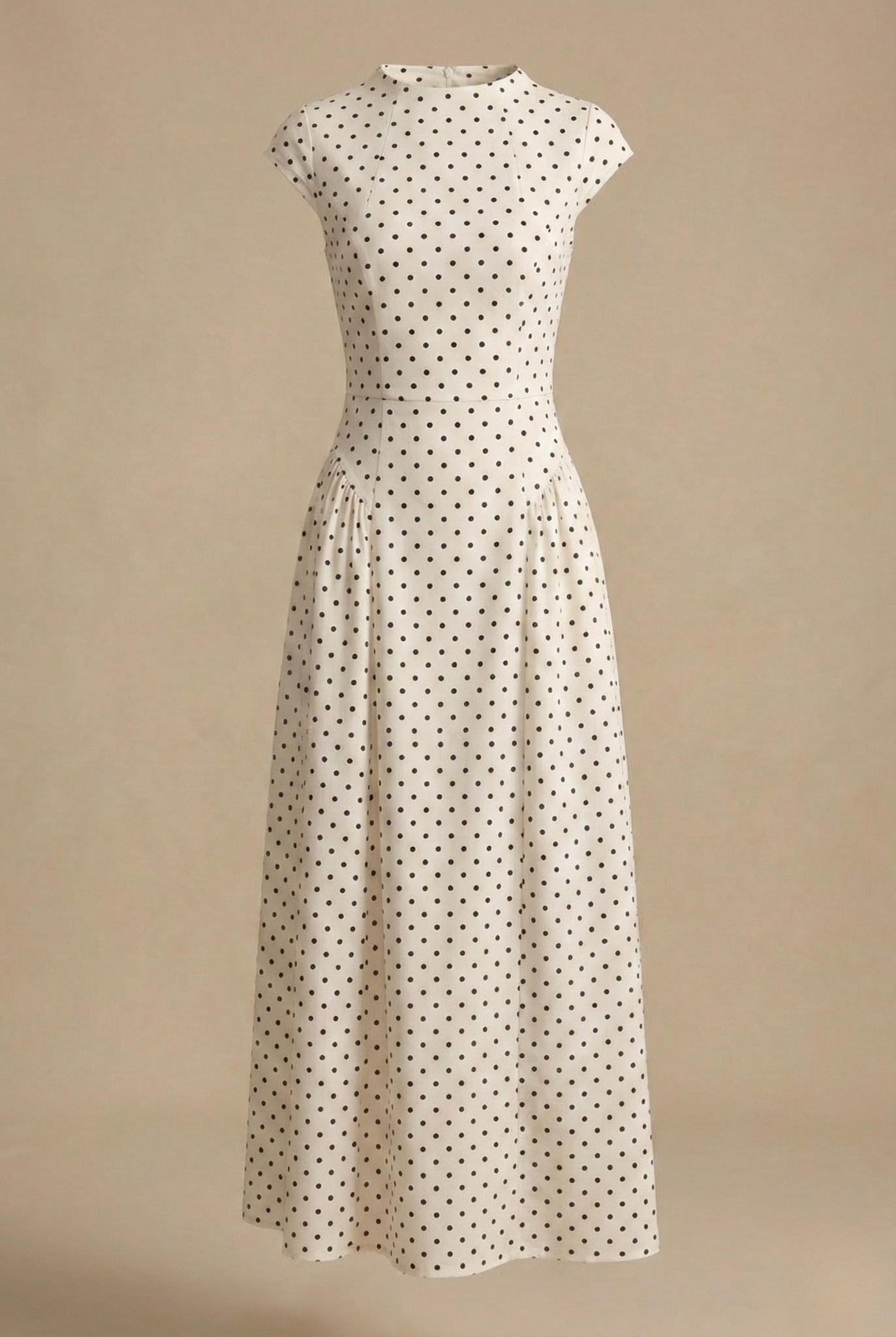 Women's Polka Dot Maxi Dress – Cap Sleeve High Neck