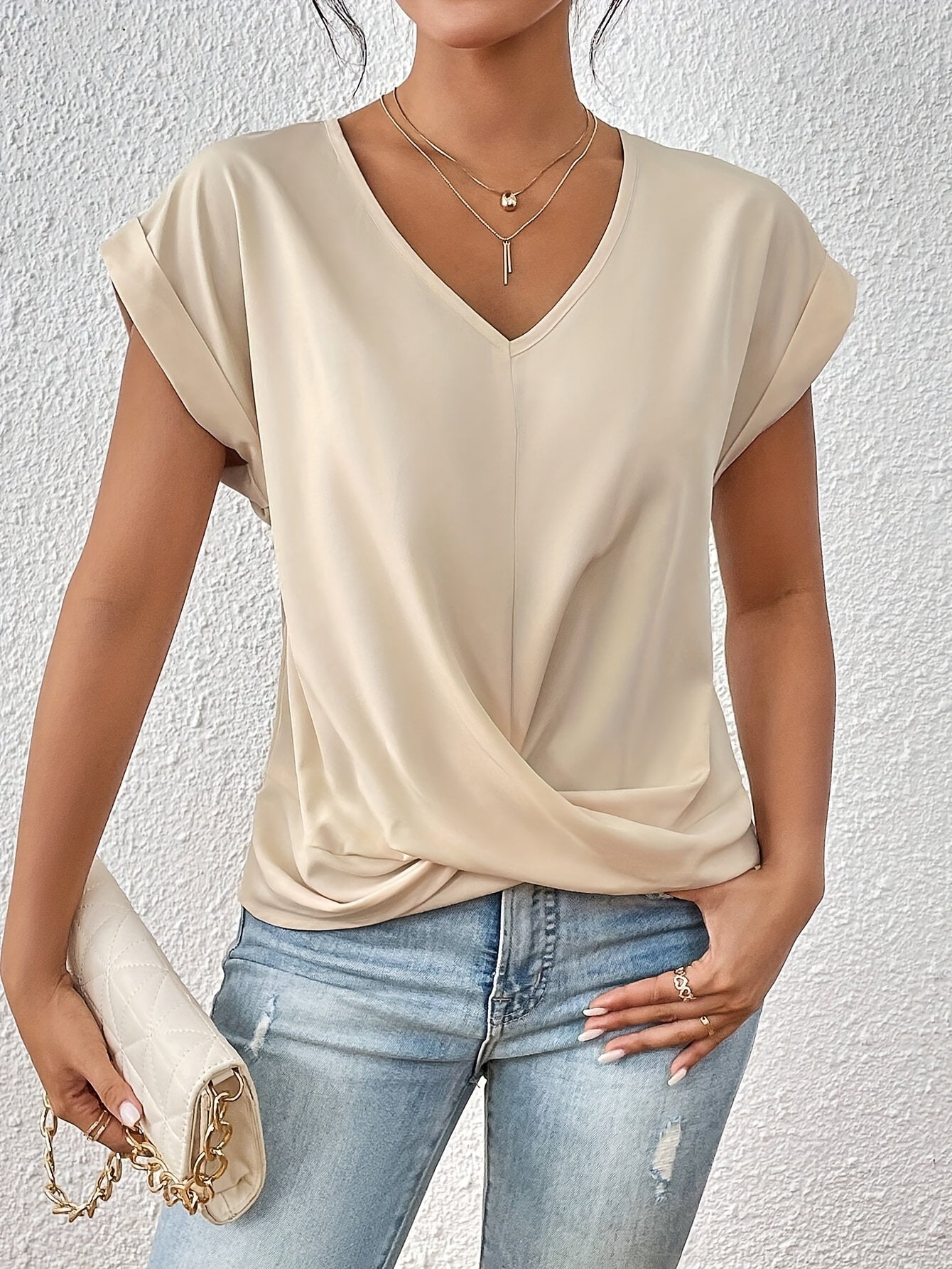 Women's Soft Twist Front V-Neck Blouse | Maia Top
