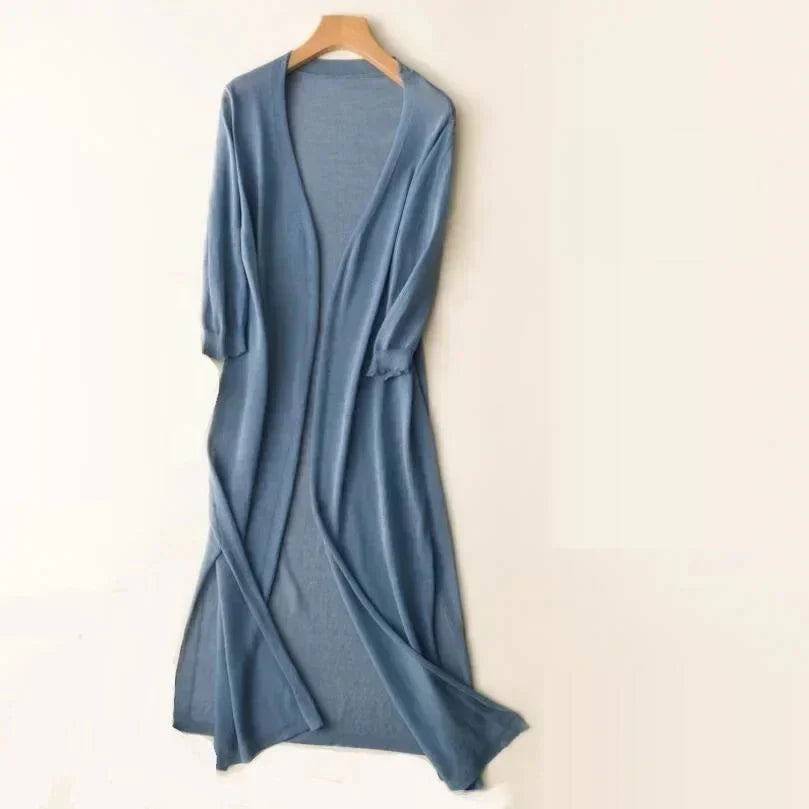 Lightweight Long Cardigan | Polyester V-Neck Sweater
