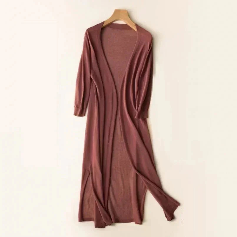 Lightweight Long Cardigan | Polyester V-Neck Sweater
