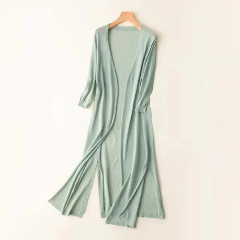 Lightweight Long Cardigan | Polyester V-Neck Sweater