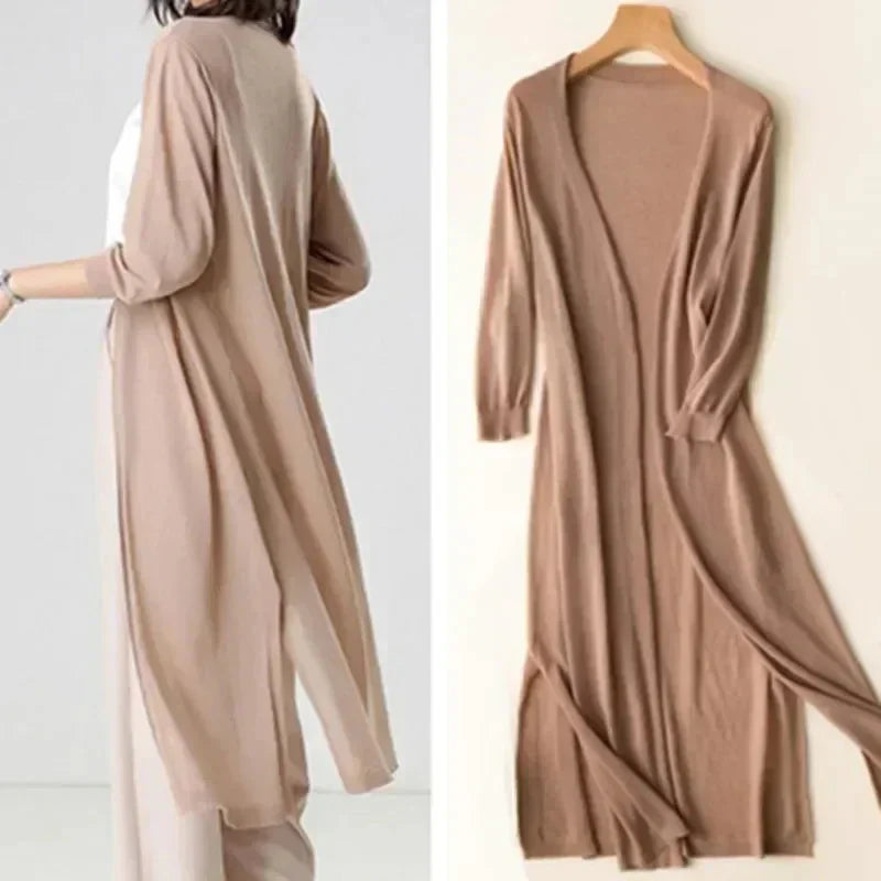 Lightweight Long Cardigan | Polyester V-Neck Sweater