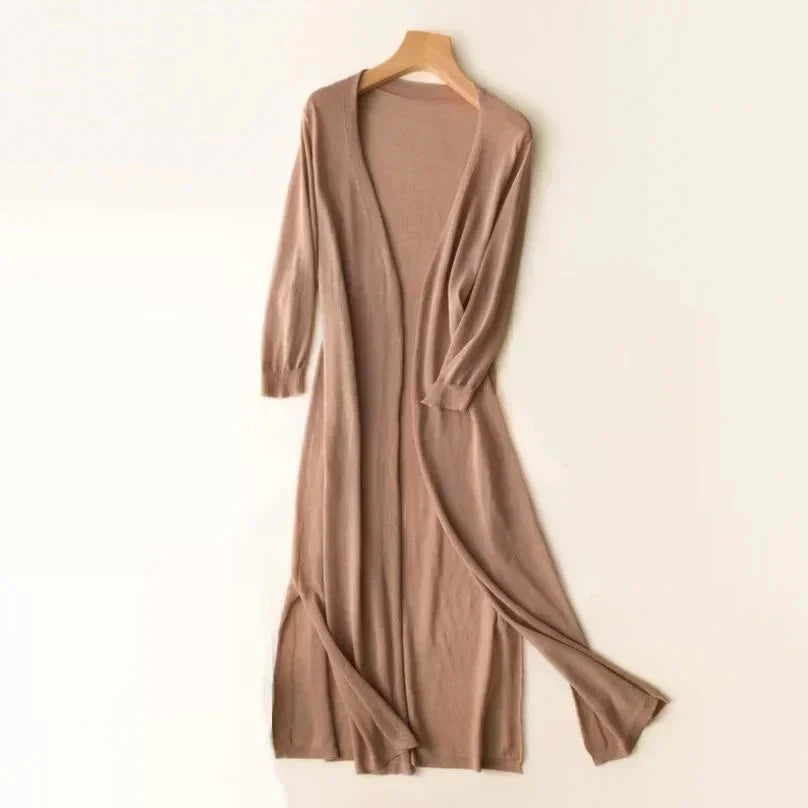 Lightweight Long Cardigan | Polyester V-Neck Sweater