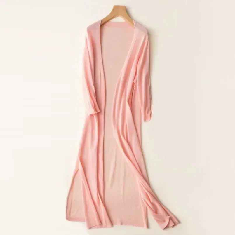 Lightweight Long Cardigan | Polyester V-Neck Sweater