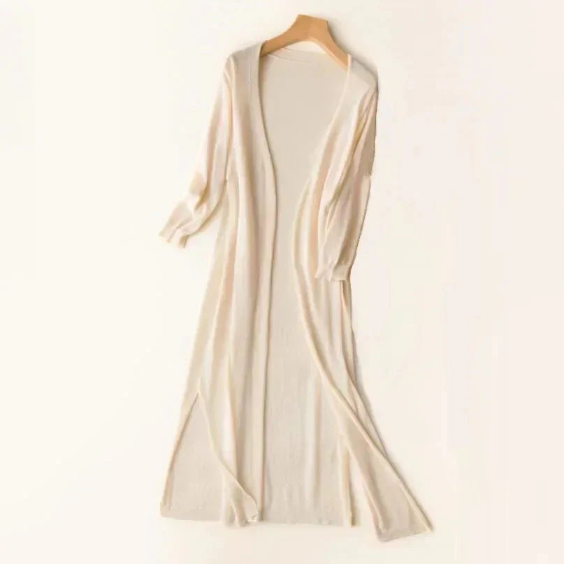 Lightweight Long Cardigan | Polyester V-Neck Sweater
