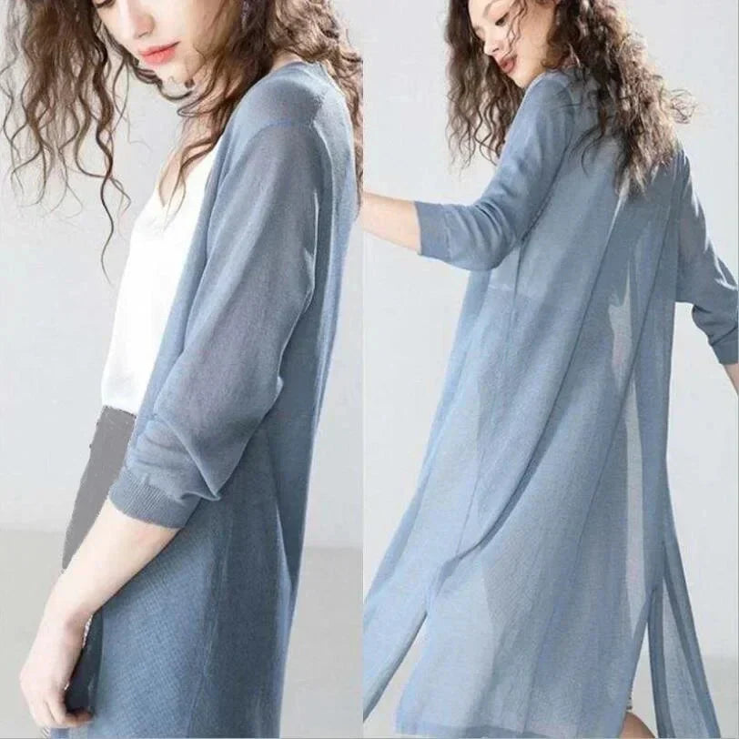 Lightweight Long Cardigan | Polyester V-Neck Sweater