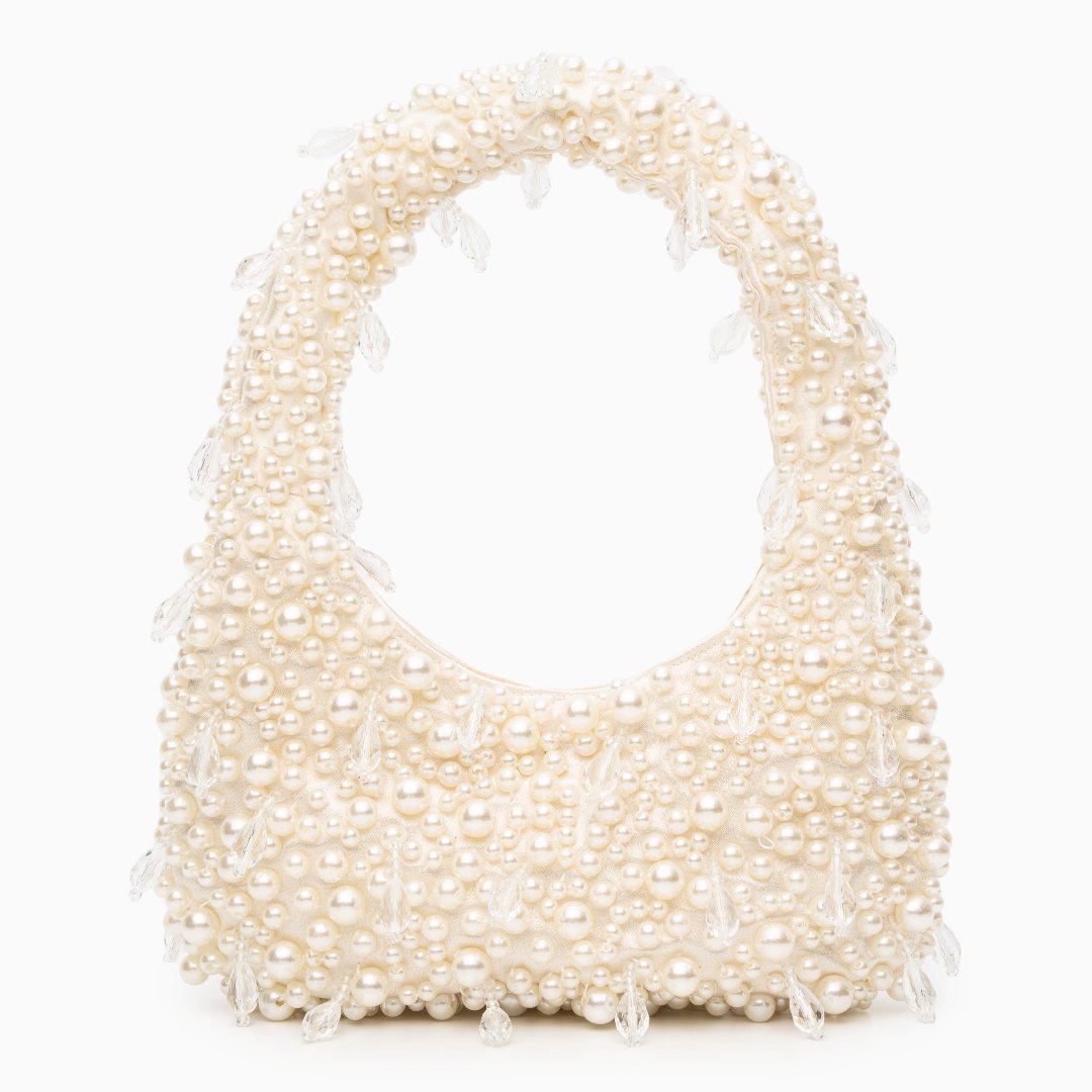 Pearl Beaded Mini Handbag – Structured Top-Handle for Women
