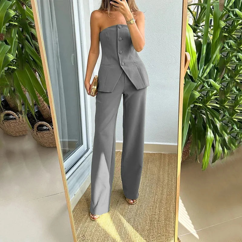 Women's Tailored Two-Piece Suit – Strapless Waistcoat & Wide-Leg Trousers