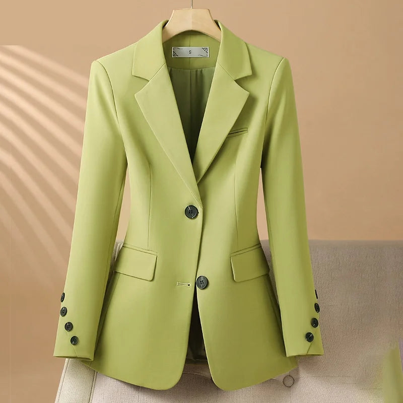 Women's Tailored Single-Breasted Blazer – Notch Lapel Fitted Jacket