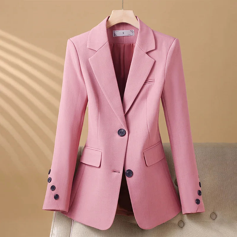 Women's Tailored Single-Breasted Blazer – Notch Lapel Fitted Jacket