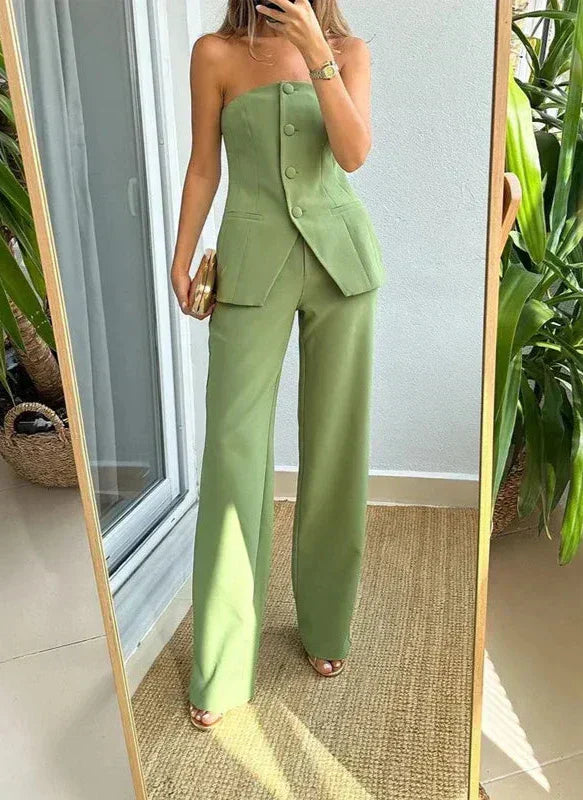Women's Tailored Two-Piece Suit – Strapless Waistcoat & Wide-Leg Trousers