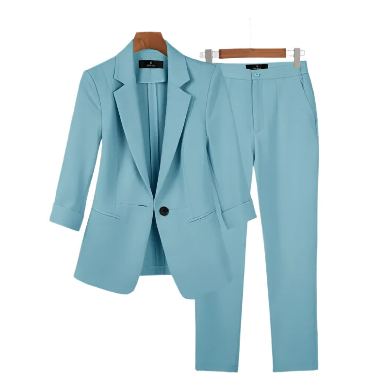 Women's Single-Button Slim Suit Set – Professional Blazer & Trousers