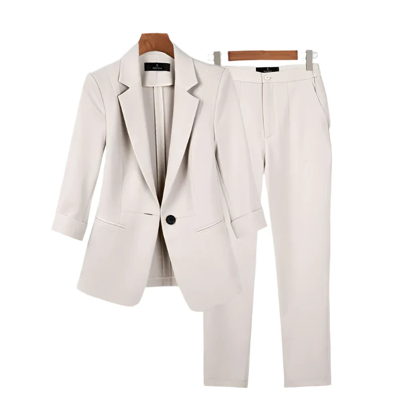 Women's Single-Button Slim Suit Set – Professional Blazer & Trousers