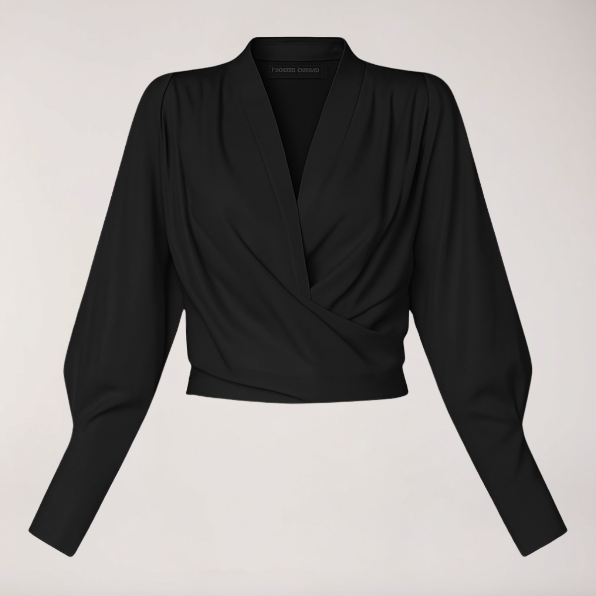 Satin Women's Blouse with V-Neck and Puff Sleeves