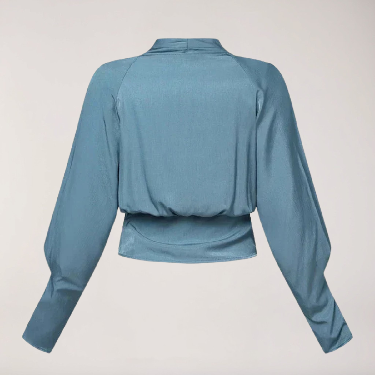 Satin Women's Blouse with V-Neck and Puff Sleeves
