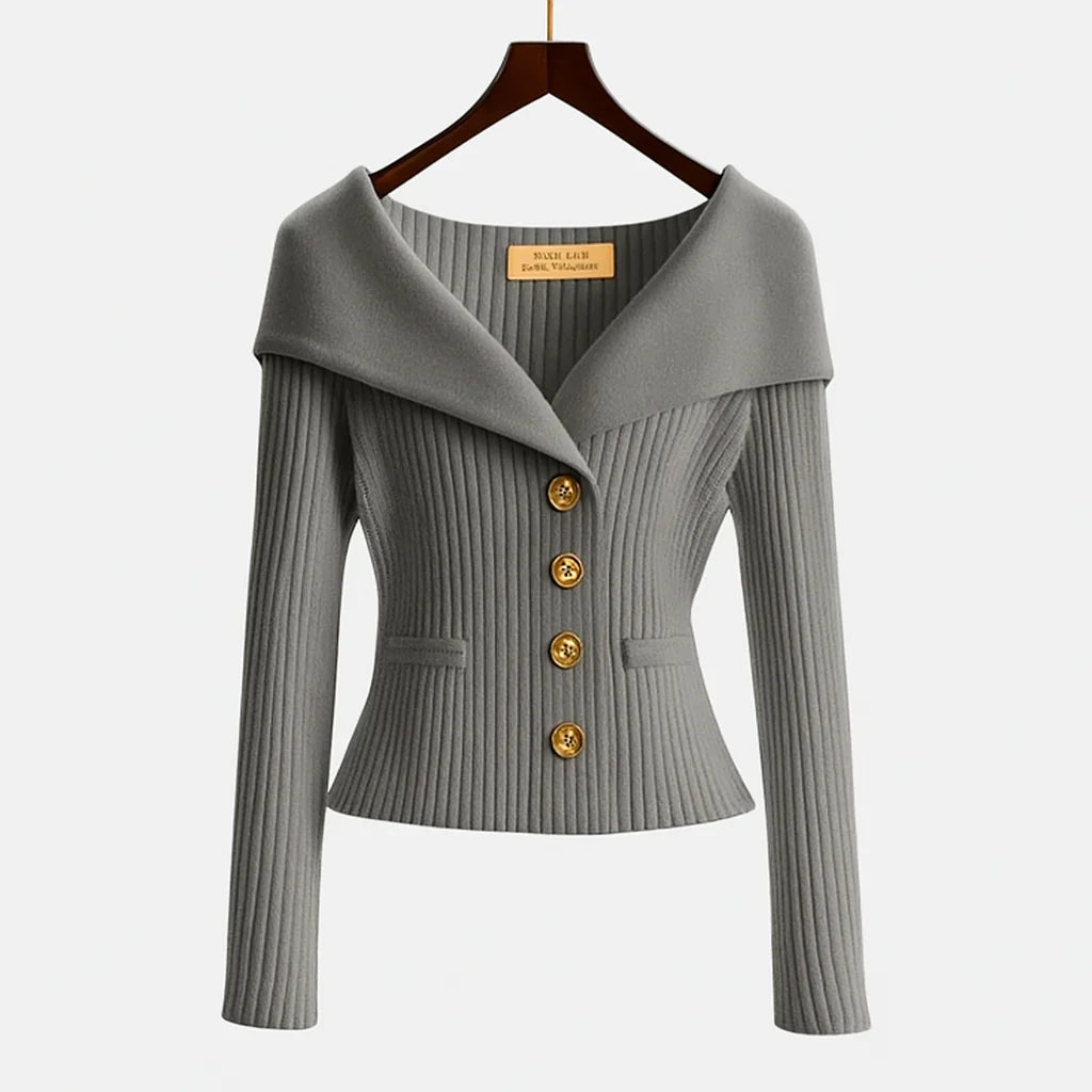 Women's Off-Shoulder Cardigan Sweater – Ribbed Knit Button-Up