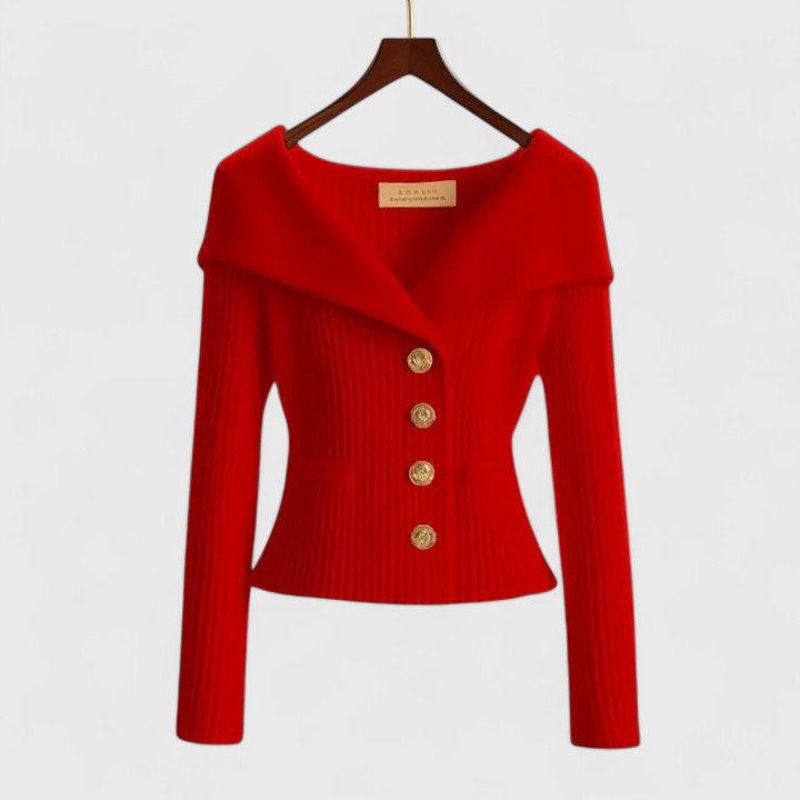 Women's Off-Shoulder Cardigan Sweater – Ribbed Knit Button-Up