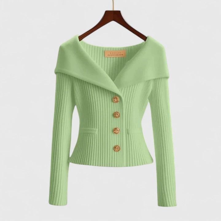 Women's Off-Shoulder Cardigan Sweater – Ribbed Knit Button-Up