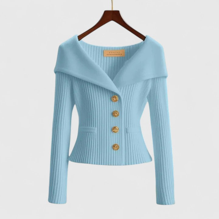 Women's Off-Shoulder Cardigan Sweater – Ribbed Knit Button-Up