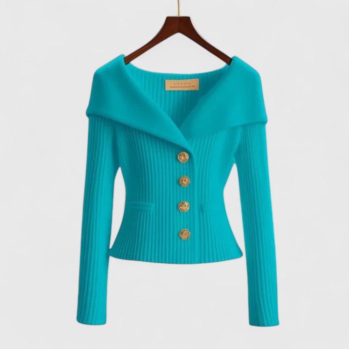 Women's Off-Shoulder Cardigan Sweater – Ribbed Knit Button-Up