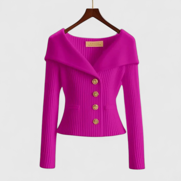 Women's Off-Shoulder Cardigan Sweater – Ribbed Knit Button-Up