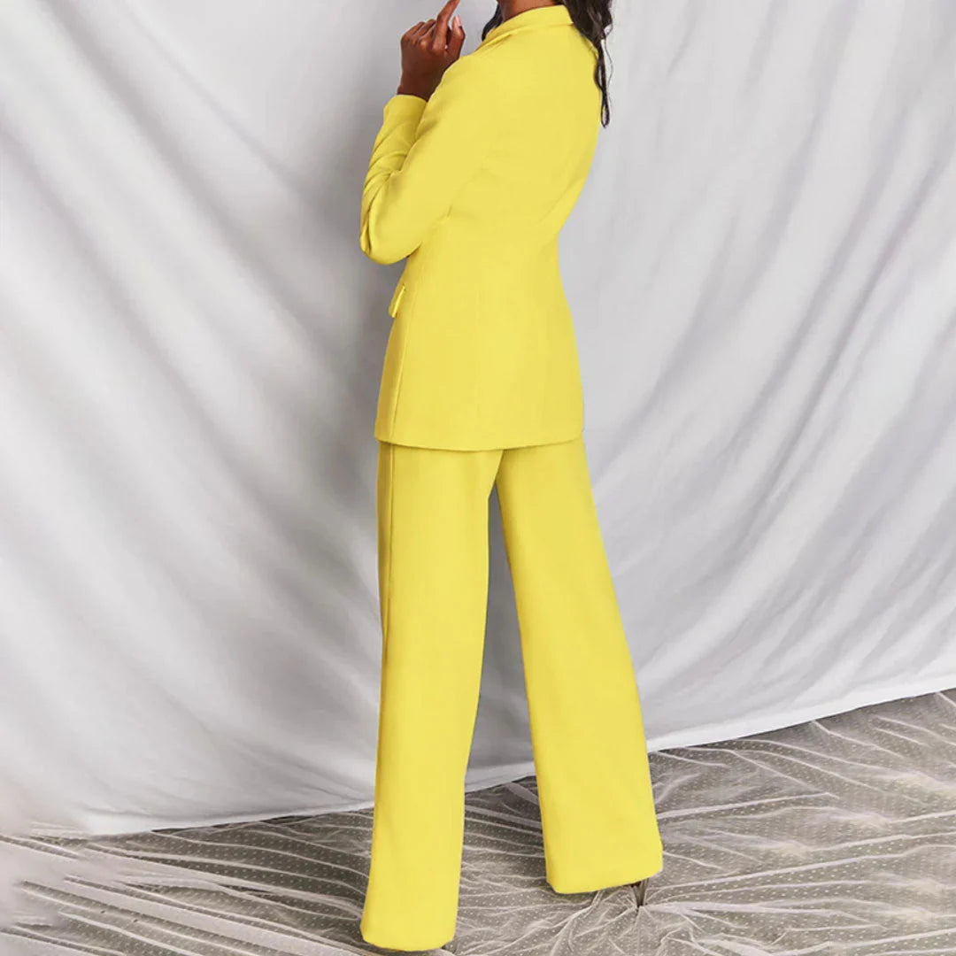 Women's Tailored Trouser Suit – Longline Blazer & Wide-Leg Pants
